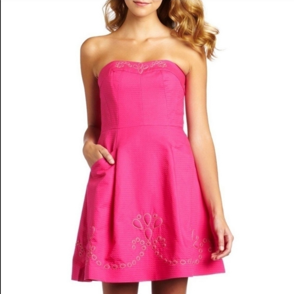 Lilly Pulitzer Barbie Pink Bernadette Strapless Dress Sweatheart Neckline Size 2